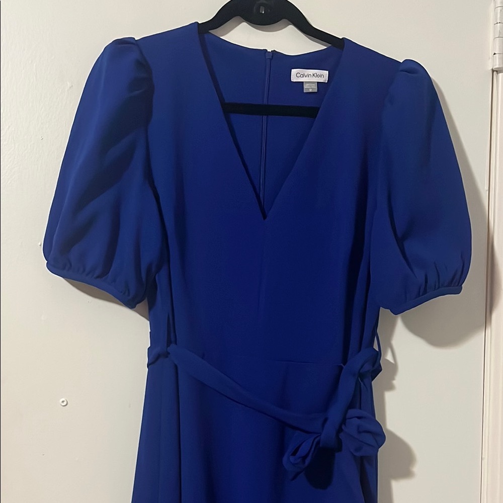 Calvin Klein Blue A-Line Puff Sleeve Dress